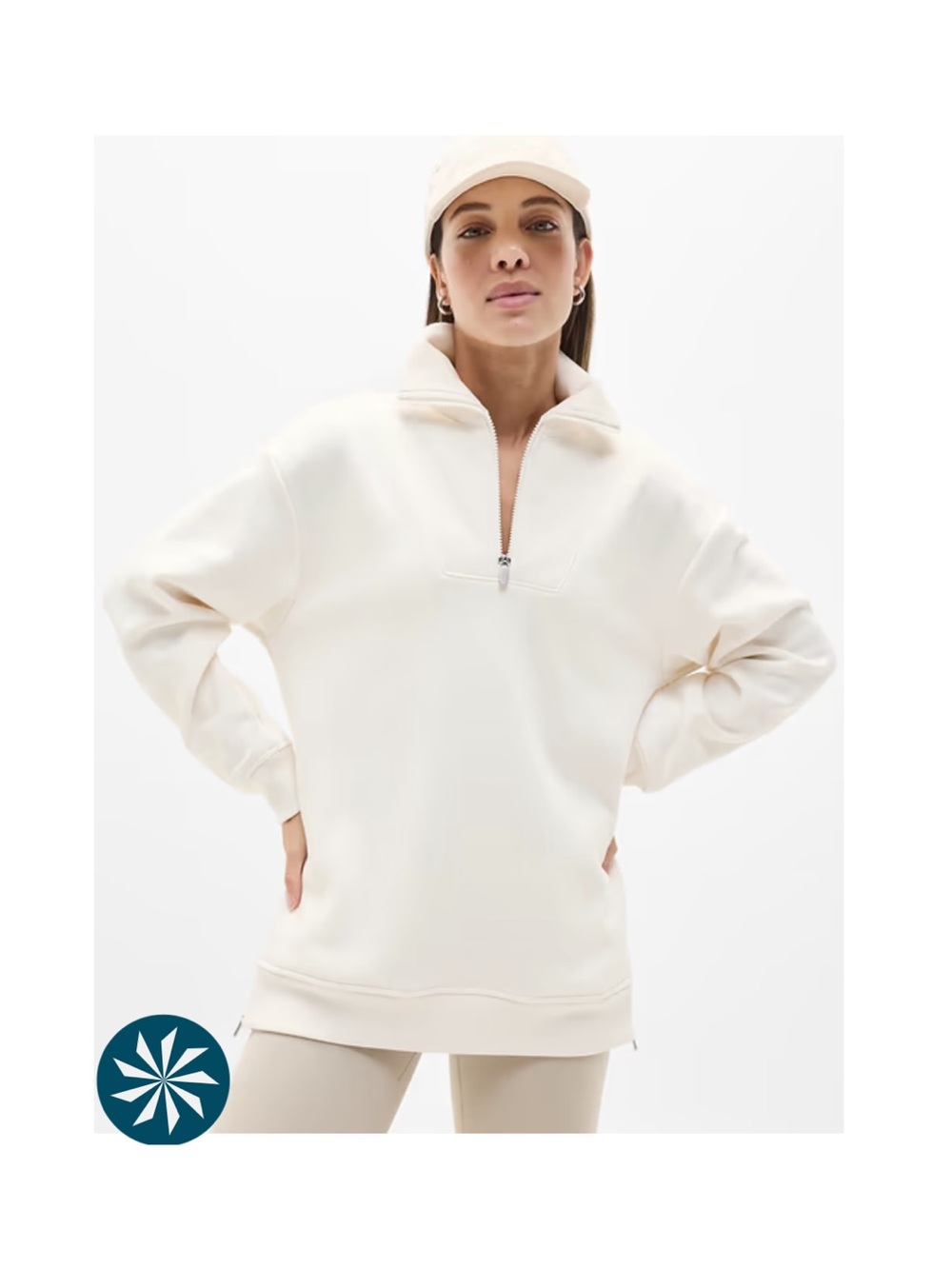 Athleta Cream Quarter‑Zip Pullover